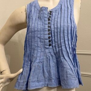Anthropologie Lottie pleated linen light blue sleeveless top✨Medium